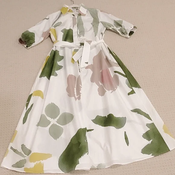 MaxMara AUTHENTIC Canter Botanical Flare Cotton Poplin Shirt Dress, US 4, NWT - Picture 2 of 16